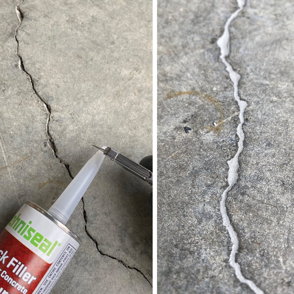 Applying concrete crack filler to a concrete crack